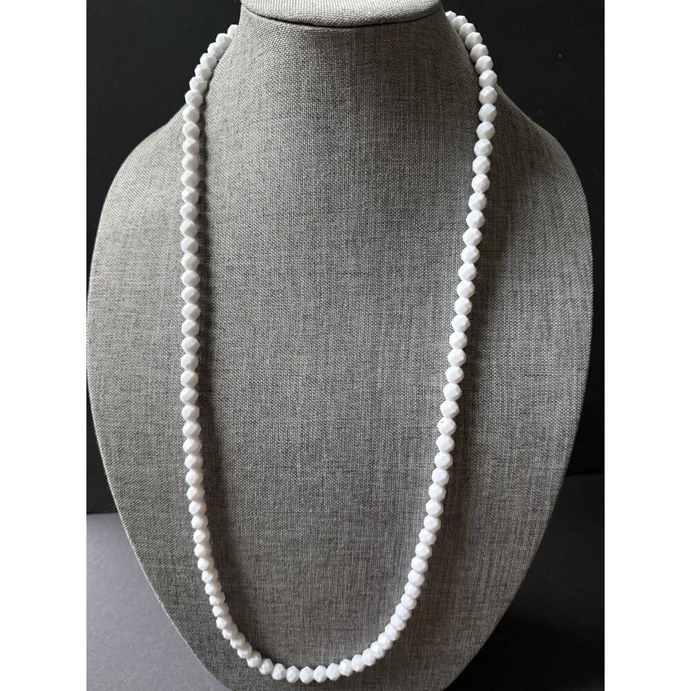 Vintage Faceted Lucite Necklace White Long Layering Stackable Cocktail Career